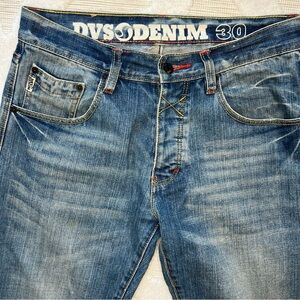 Vintage DVS Denim Mens Jeans 30 x 31 Button Up Fly Red Stitching Medium Wash